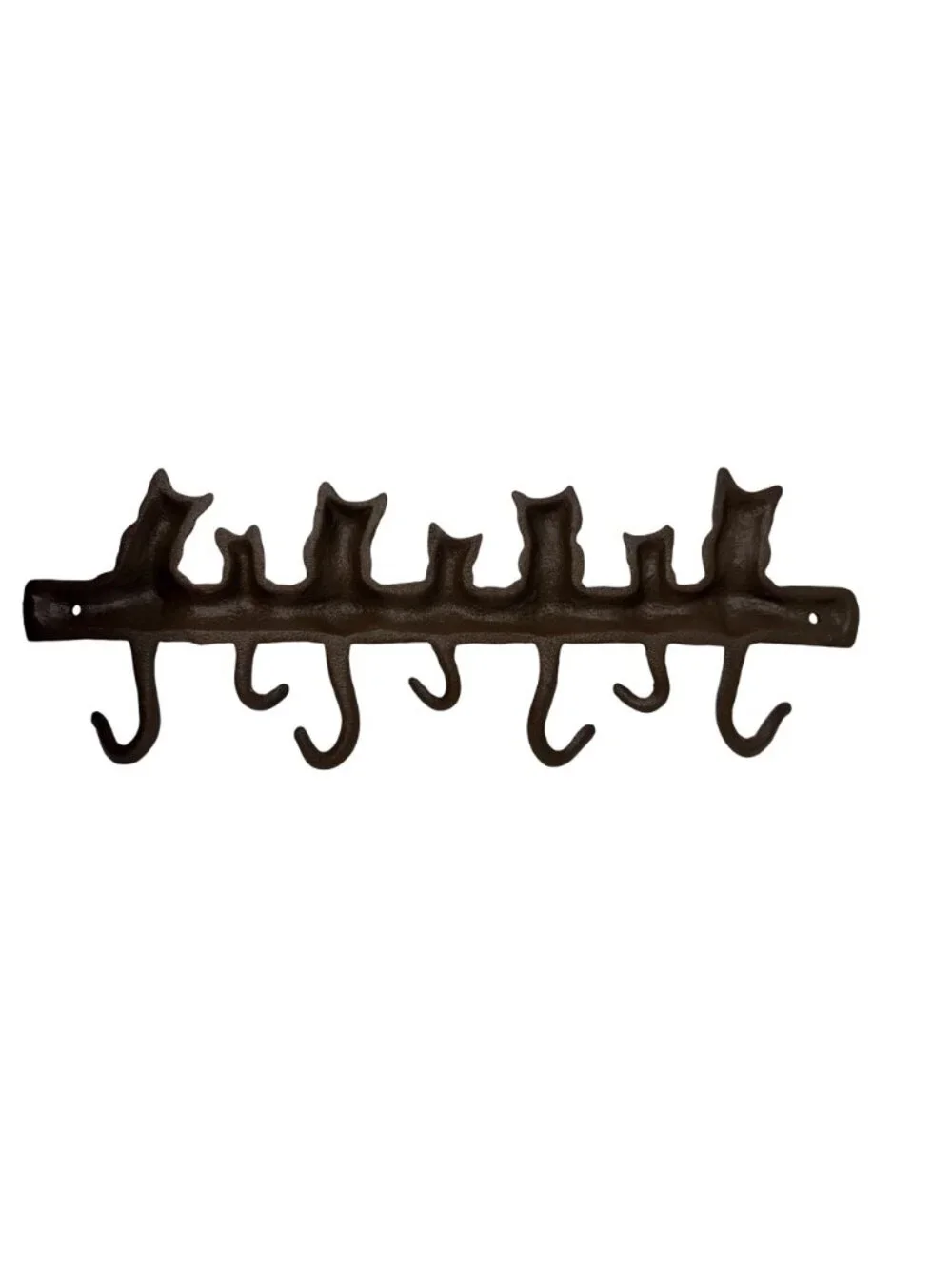Vintage Cast Iron Cat Wall Hook Rack 6 Hooks Rustic Farmhouse 15.6
